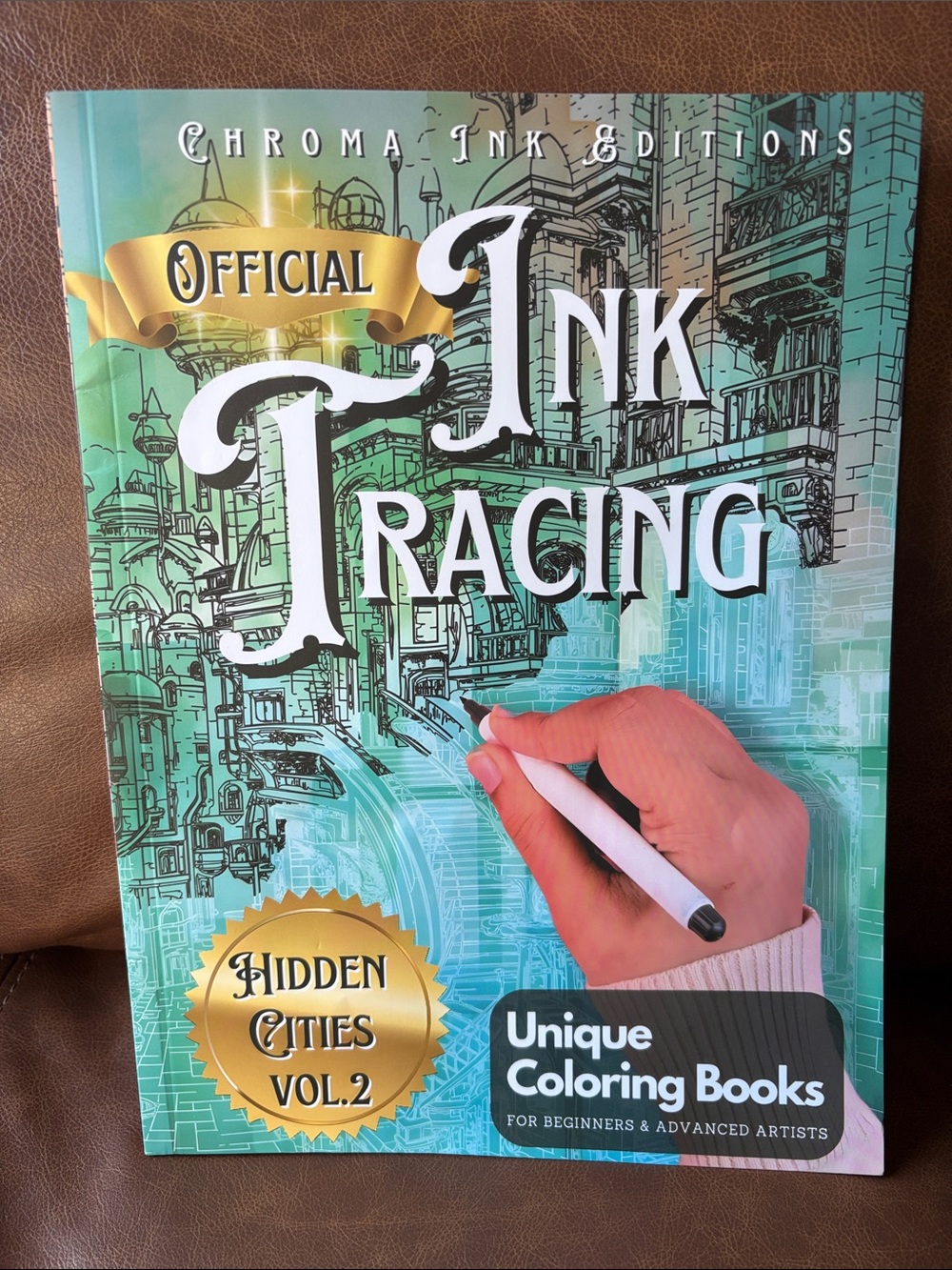 Official Ink Tracing Hidden Cities Vol.2 Coloring Book - Teal & Gold